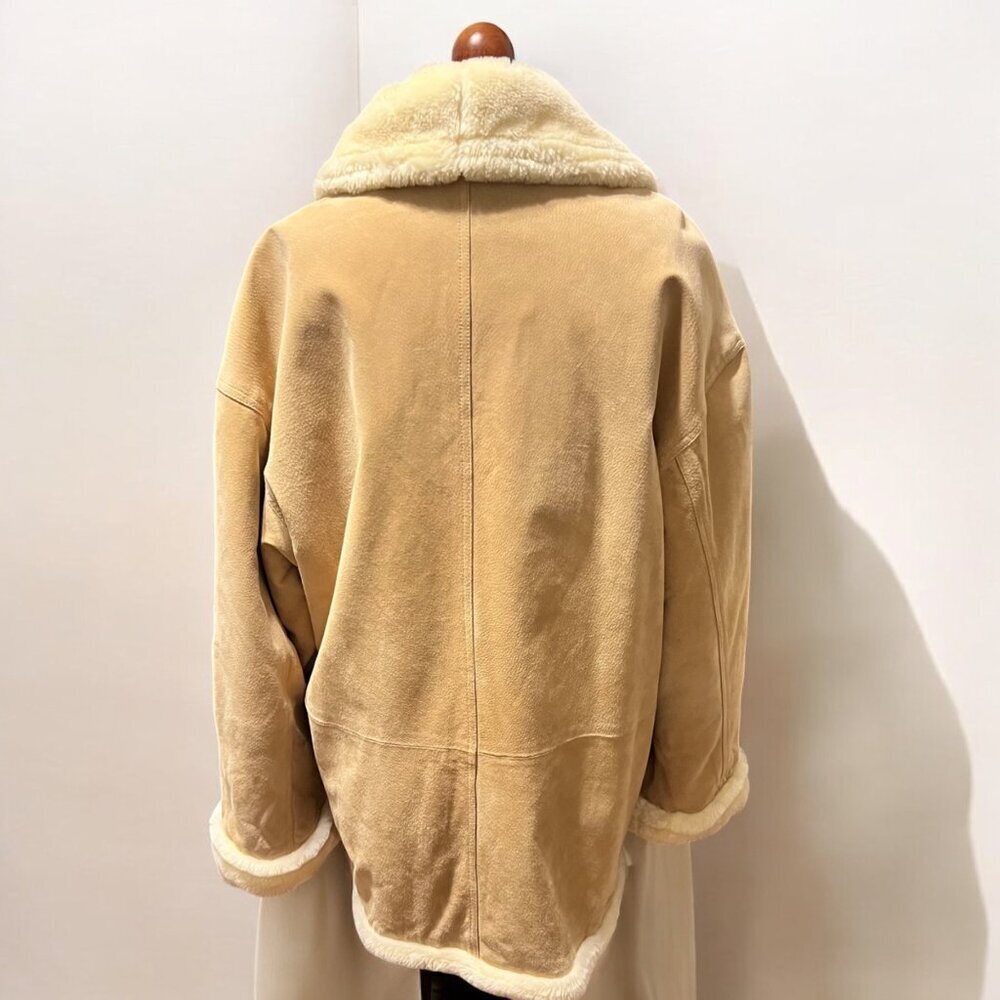 Braefair Leather Double-Breasted Faux Fur Coat L - Picture 14 of 14